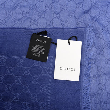 Gucci Wool Jacquard Monogram Fringe Scarf Blue 4 of 4