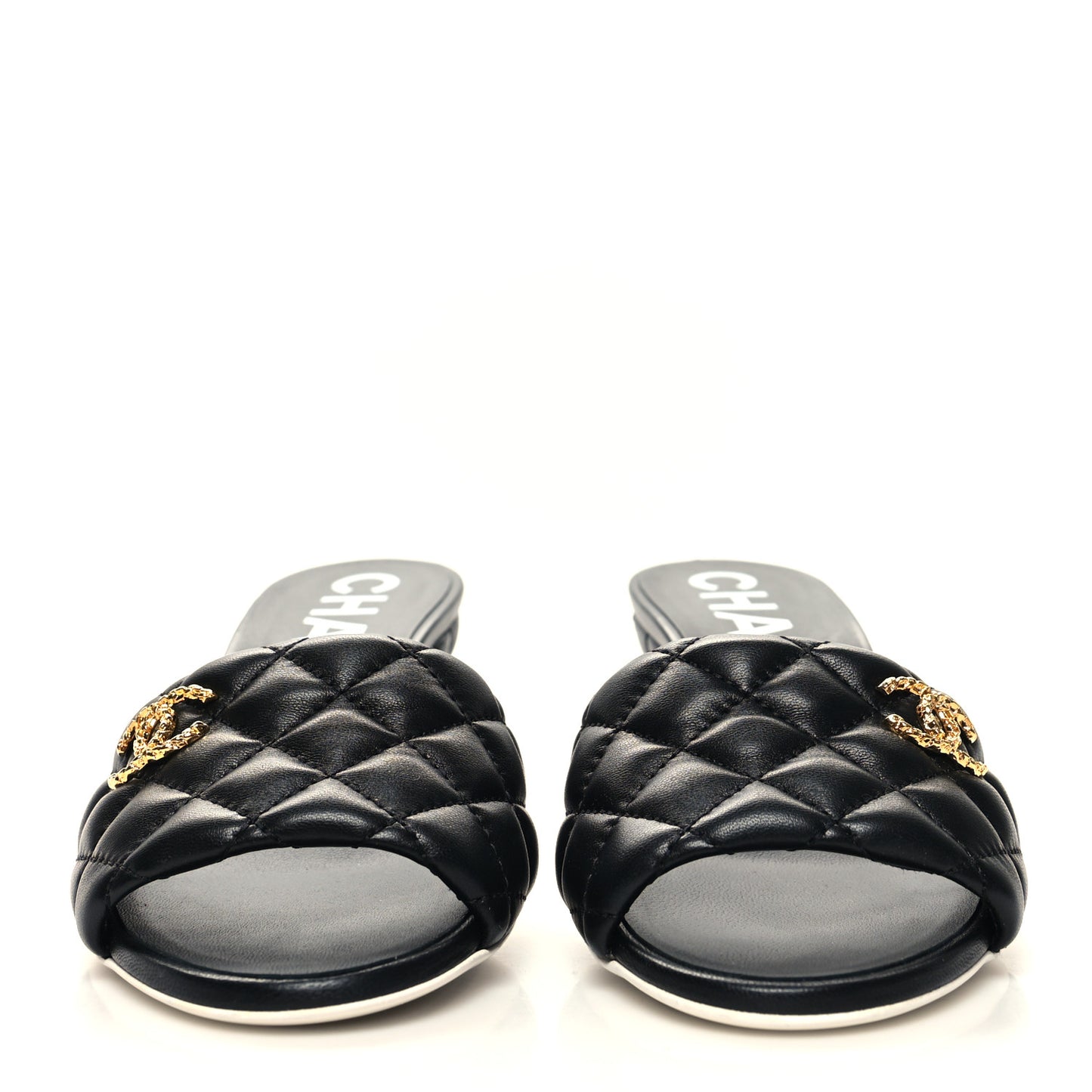 Lambskin Quilted Textured CC Mules 36 Black