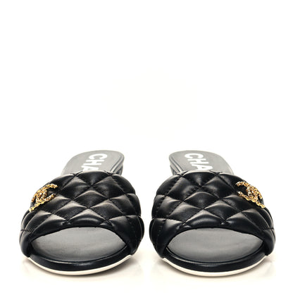 Chanel Lambskin Quilted Textured CC Mules 36 Black 2 of 9