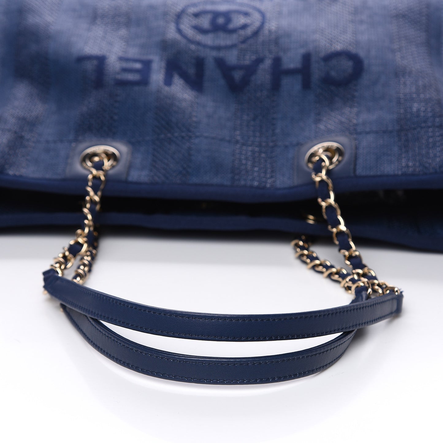 Mixed Fibers Striped Small Deauville Tote Navy Blue