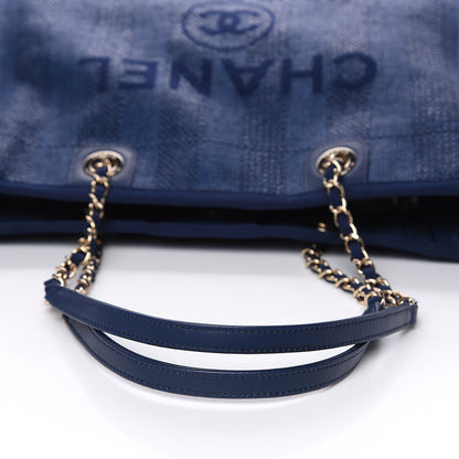 Chanel Mixed Fibers Striped Small Deauville Tote Navy Blue 8 of 10