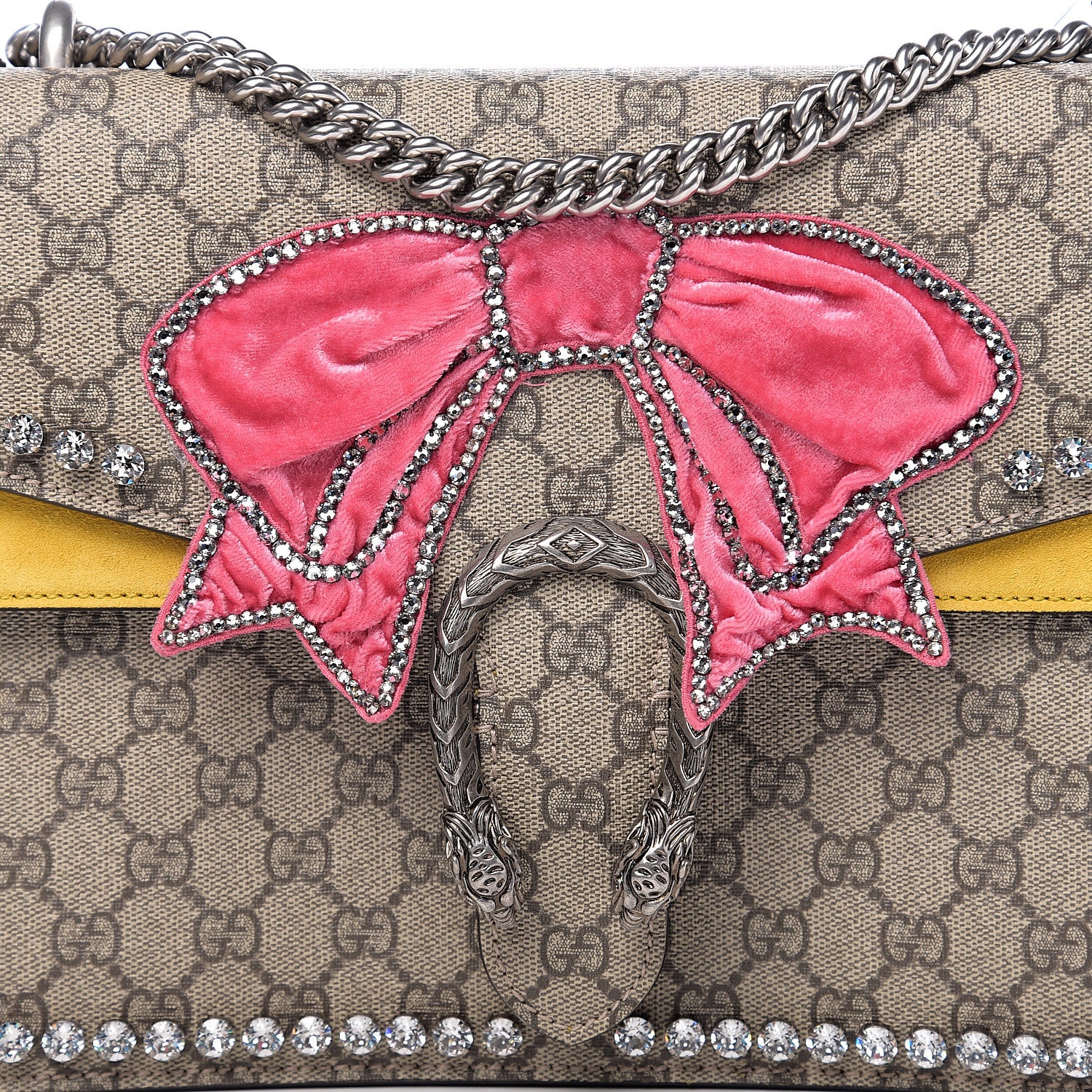 Gucci GG Supreme Monogram Crystal Bow Embroidered Medium Dionysus Shoulder Bag Yellow 9 of 10