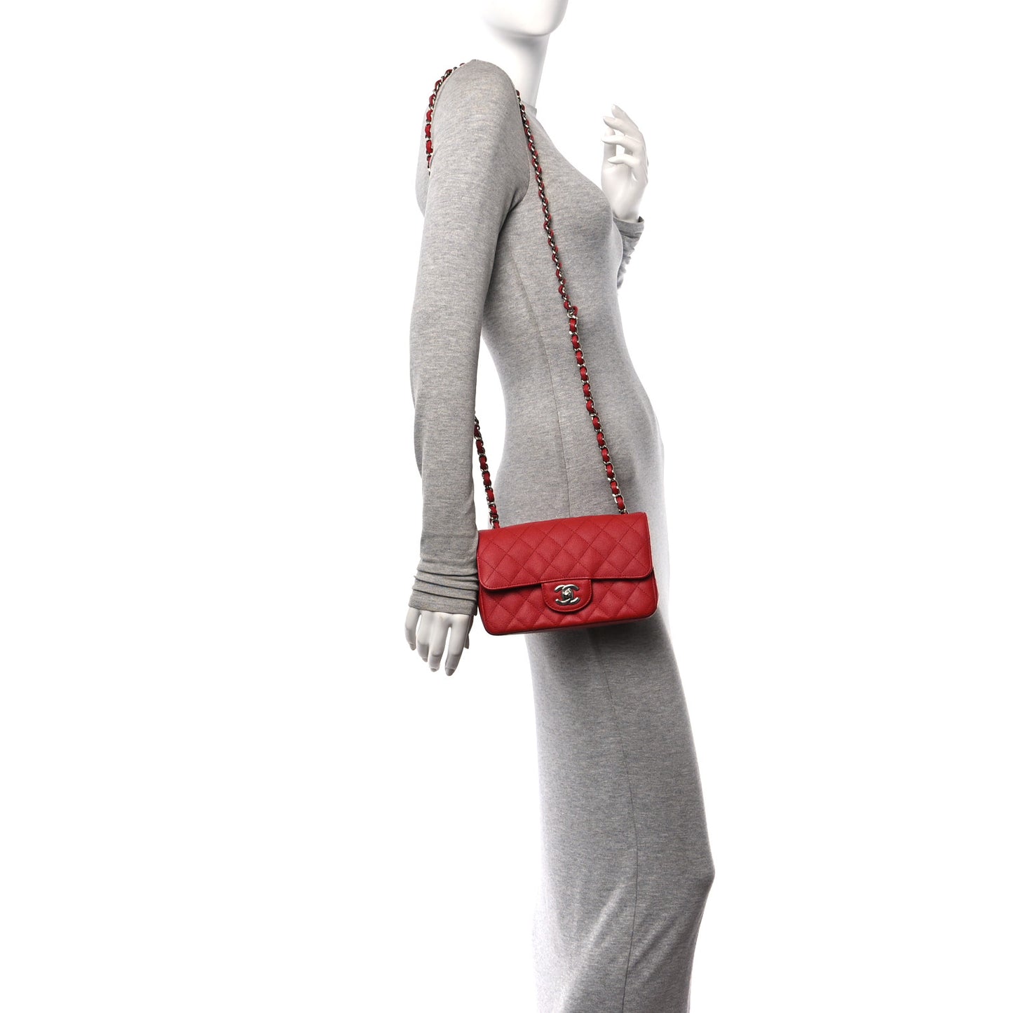 Caviar Quilted Mini Rectangular Flap Red