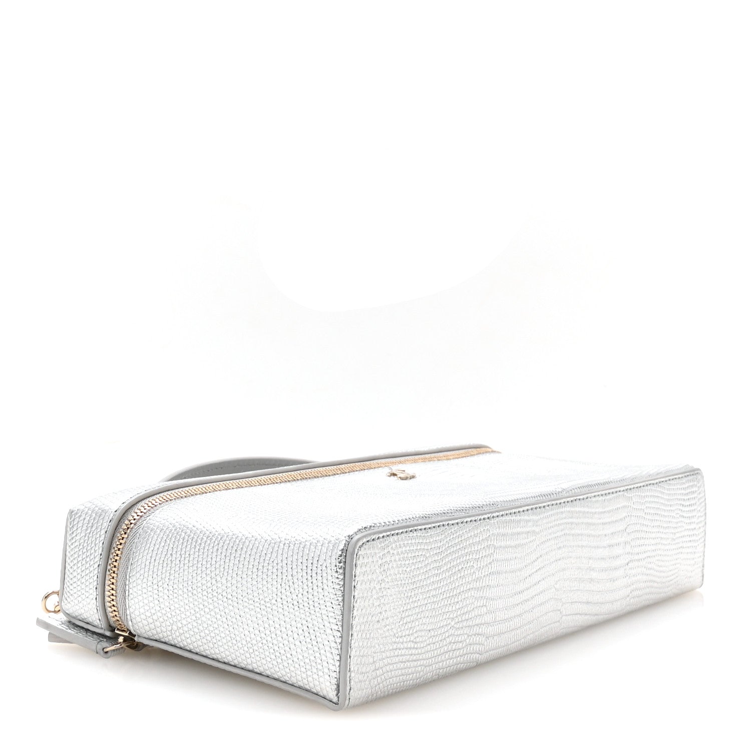 Chanel Lizard Embossed Top Handle Slim Vanity With Chain Silvery 4 of 11