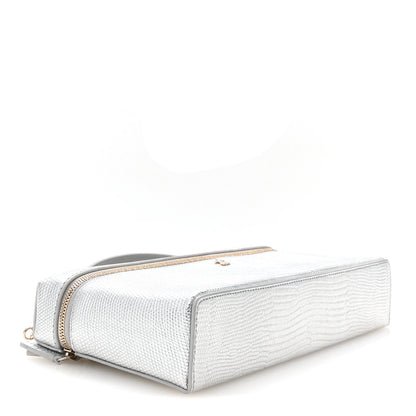 Chanel Lizard Embossed Top Handle Slim Vanity With Chain Silvery 4 of 11
