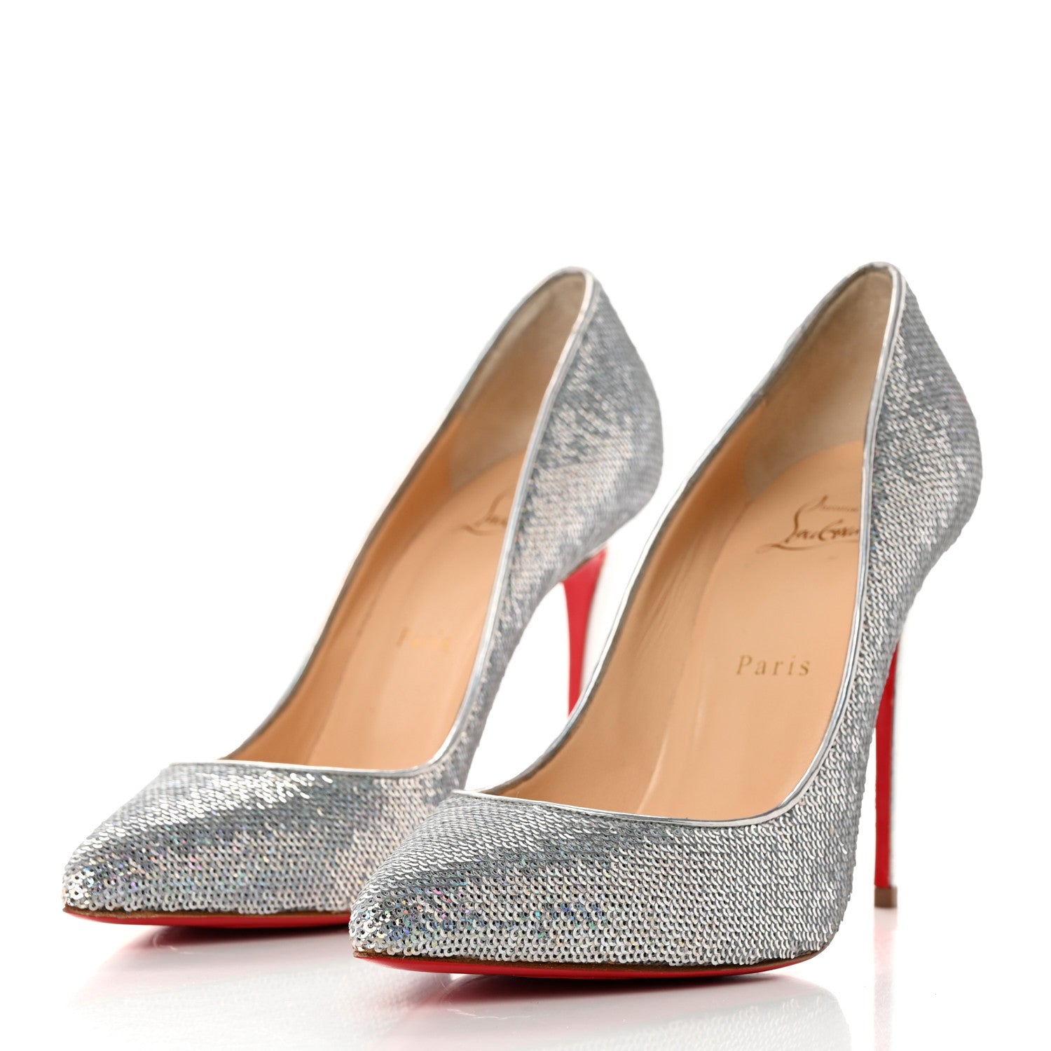 Christian Louboutin Paillettes Hotfix Specchio Pigalle Follies 100 Pumps 39 Silver 3 of 9