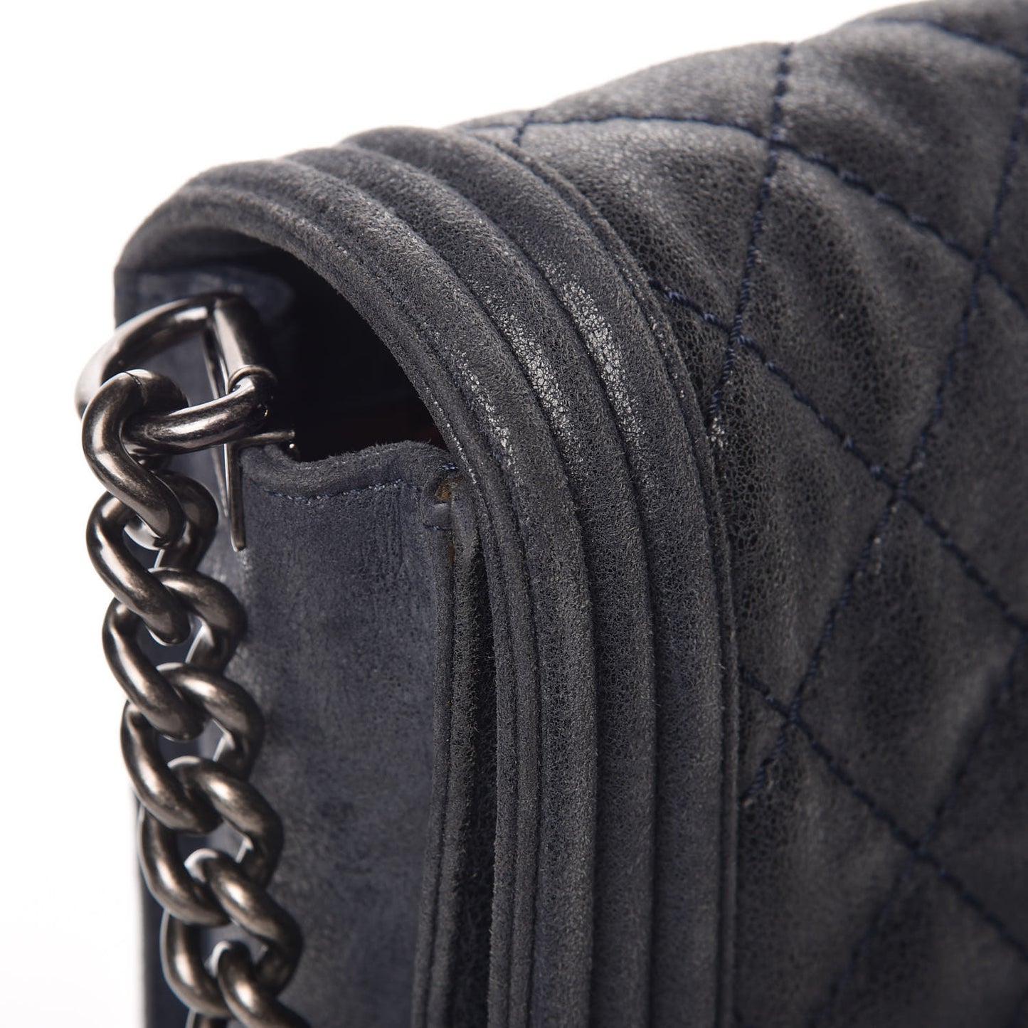Goatskin Quilted Medium Gentle Boy Flap Navy Blue