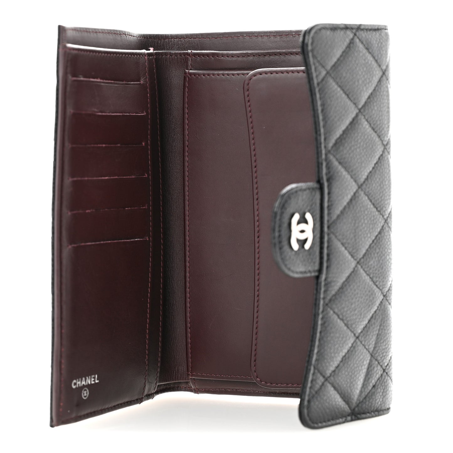 Caviar Quilted Large Flap Wallet Black