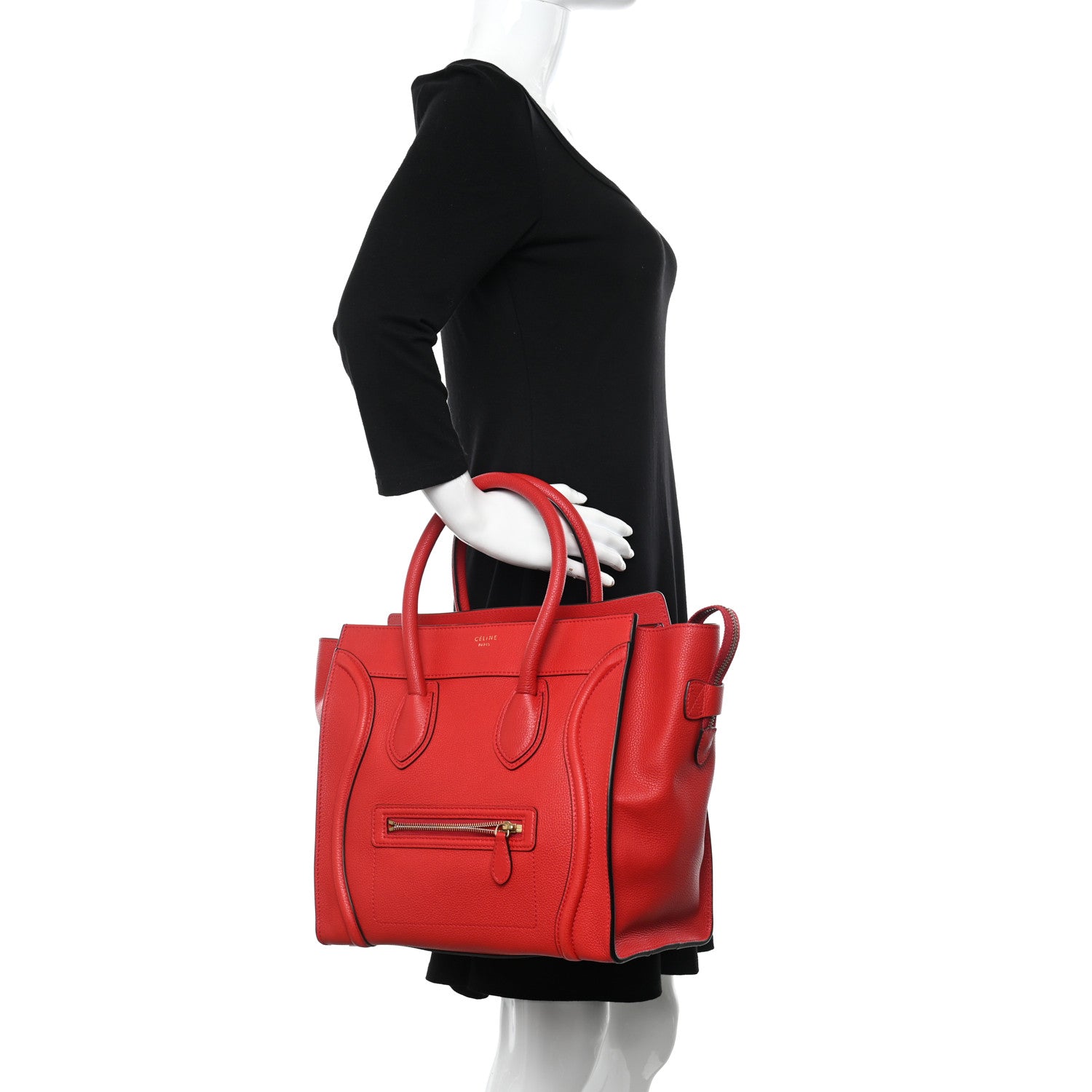 Celine Drummed Calfskin Mini Luggage Coquelicot 2 of 10