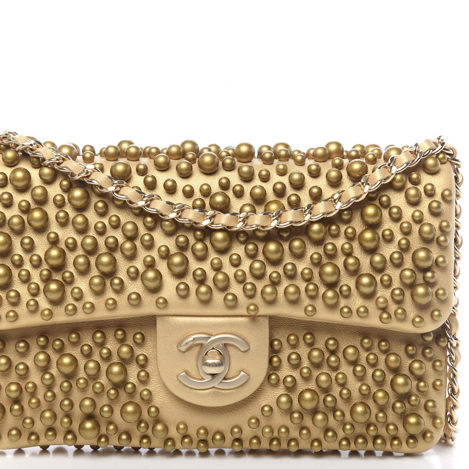 Chanel Lambskin Pearls Flap Gold 8 of 10
