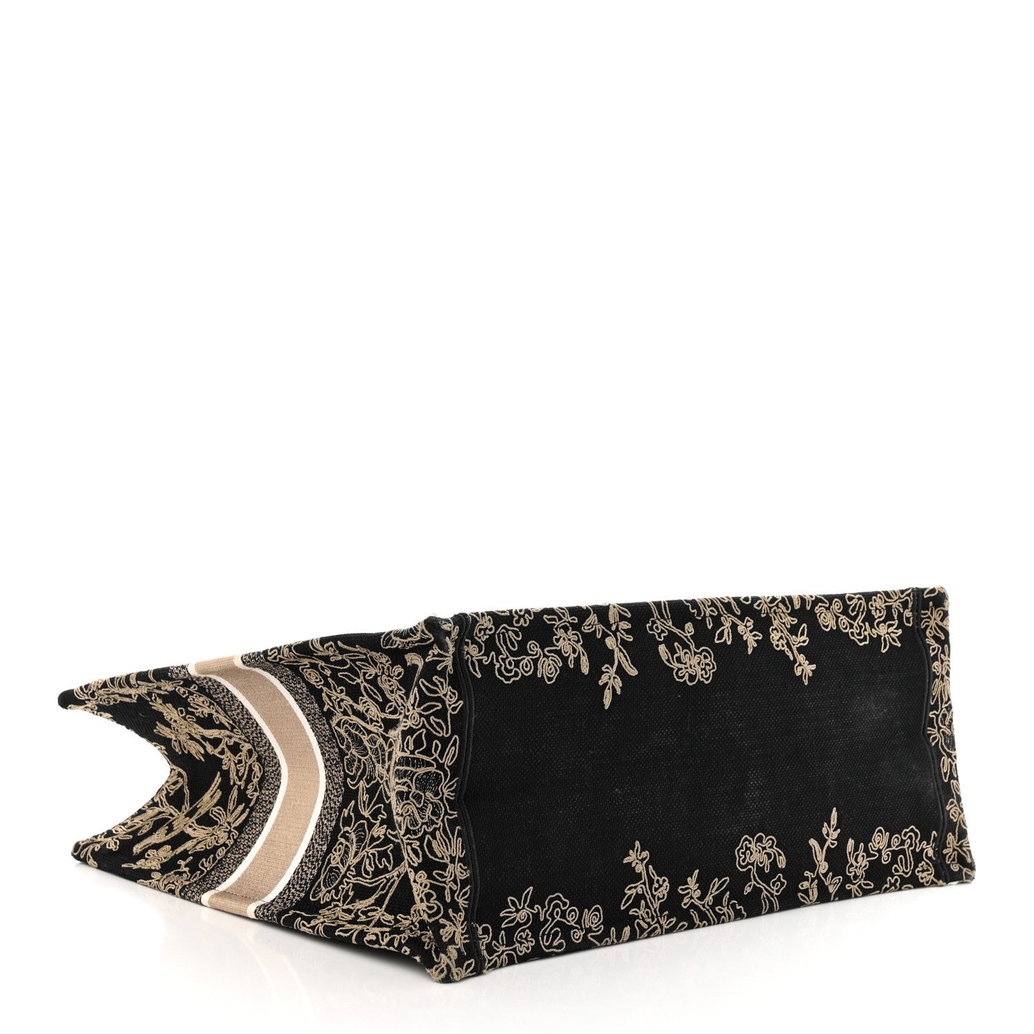 Christian Dior Canvas Embroidered Large Ornamental Cornely Book Tote Black Beige 4 of 10