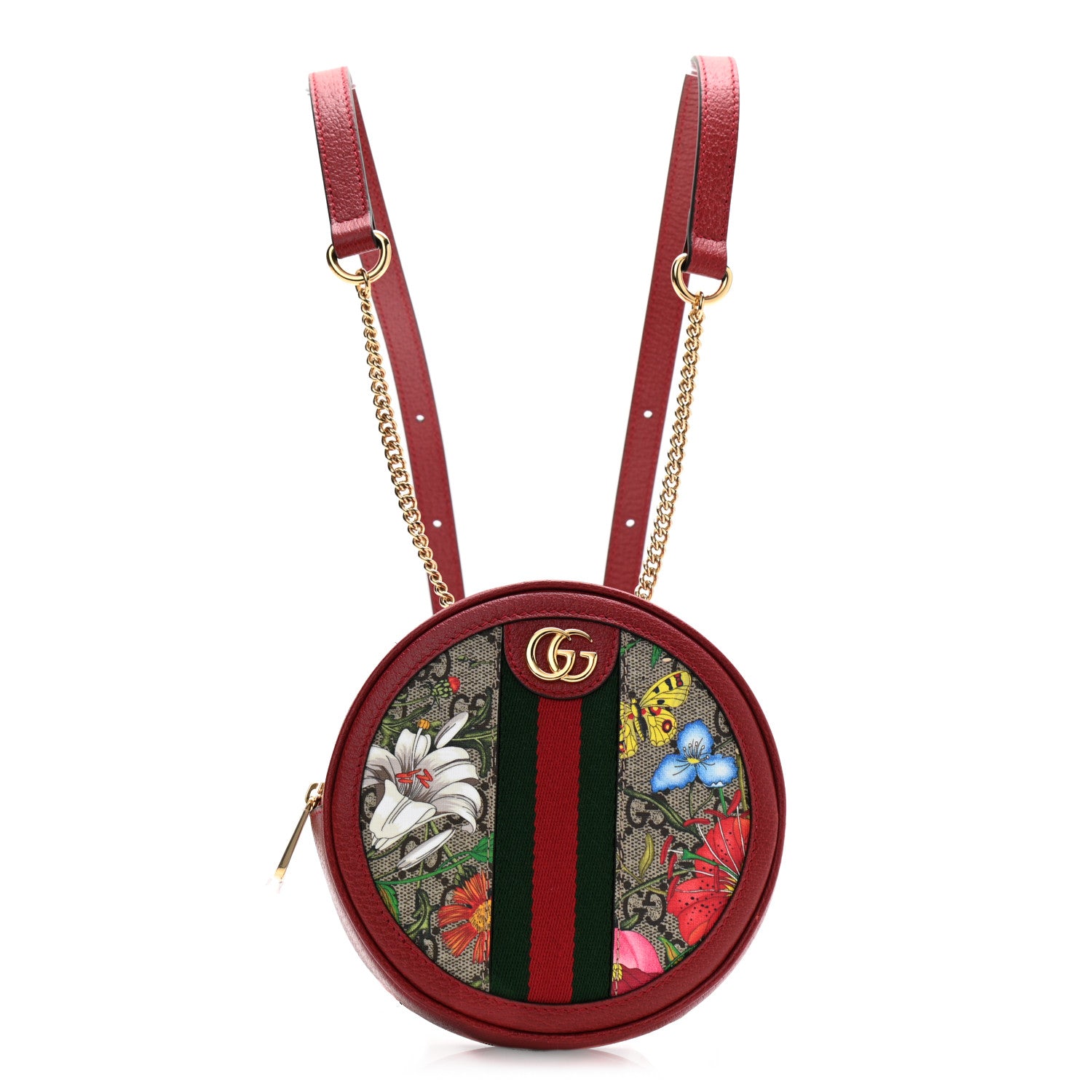 Gucci GG Supreme Monogram Web Flora Mini Ophidia Round Backpack Red 1 of 19