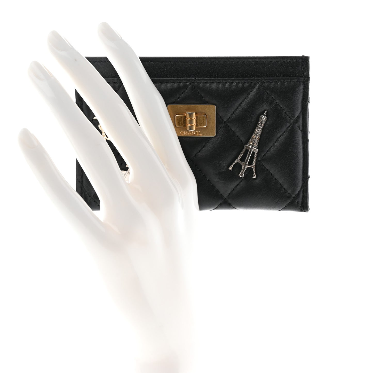 Aged Calfskin Quilted Lucky Charms Reissue Card Holder Black