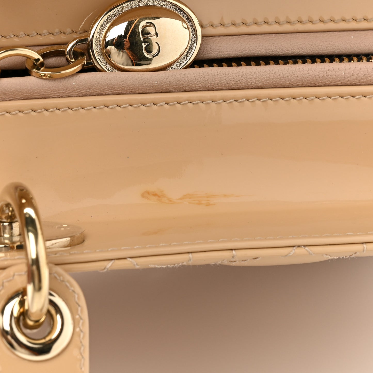 Patent Cannage Medium Lady Dior Beige