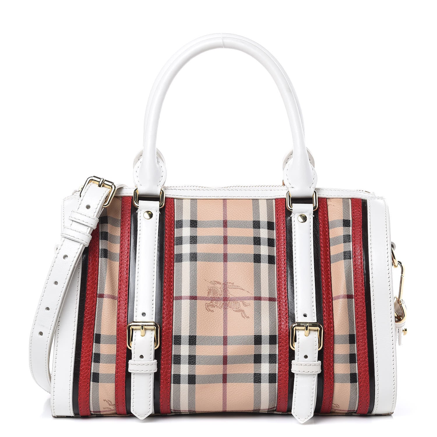 Burberry Haymarket Check Medium Alchester Bowling Bag White Military Red 1 of 15