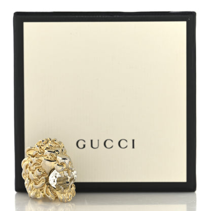 Gucci Metal Crystal Lion Head Ring 16 Aged Gold 10 of 12