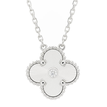 Van Cleef & Arpels 18K White Gold Diamond Guilloche Vintage Alhambra Pendant Necklace 4 of 8