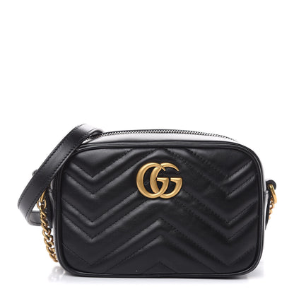 Gucci Calfskin Matelasse Mini GG Marmont Chain Shoulder Bag Black 1 of 10