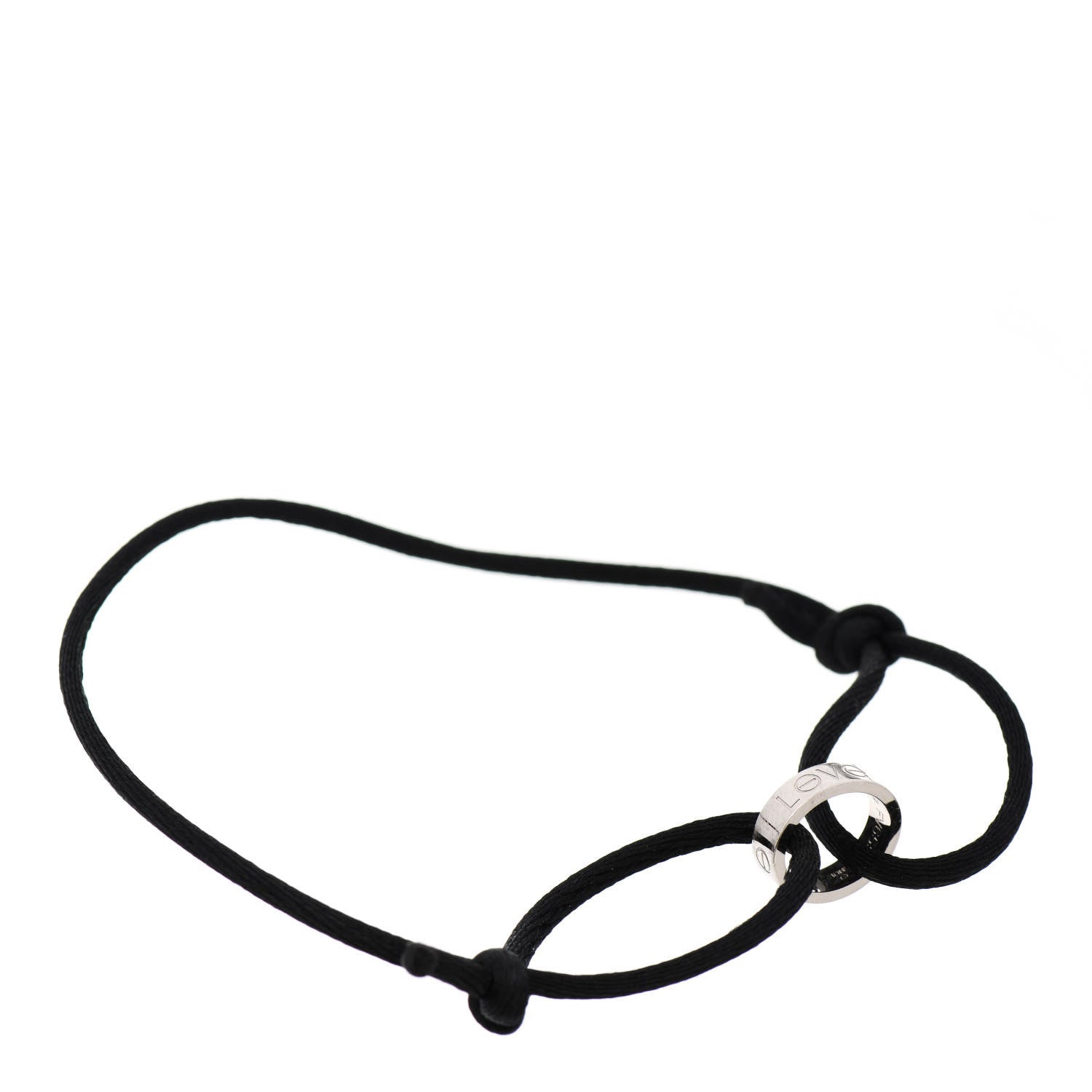 Cartier 18K White Gold Charity LOVE Adjustable Cord Bracelet Black 1 of 3