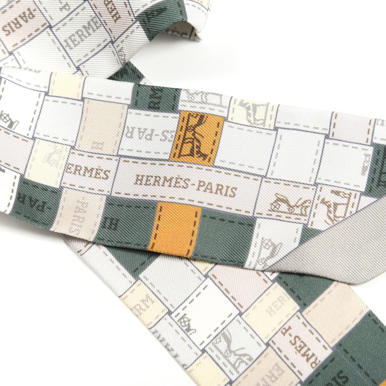 Hermes Silk Bolduc Au Carre Twilly Gris Kaki Ocre 3 of 4