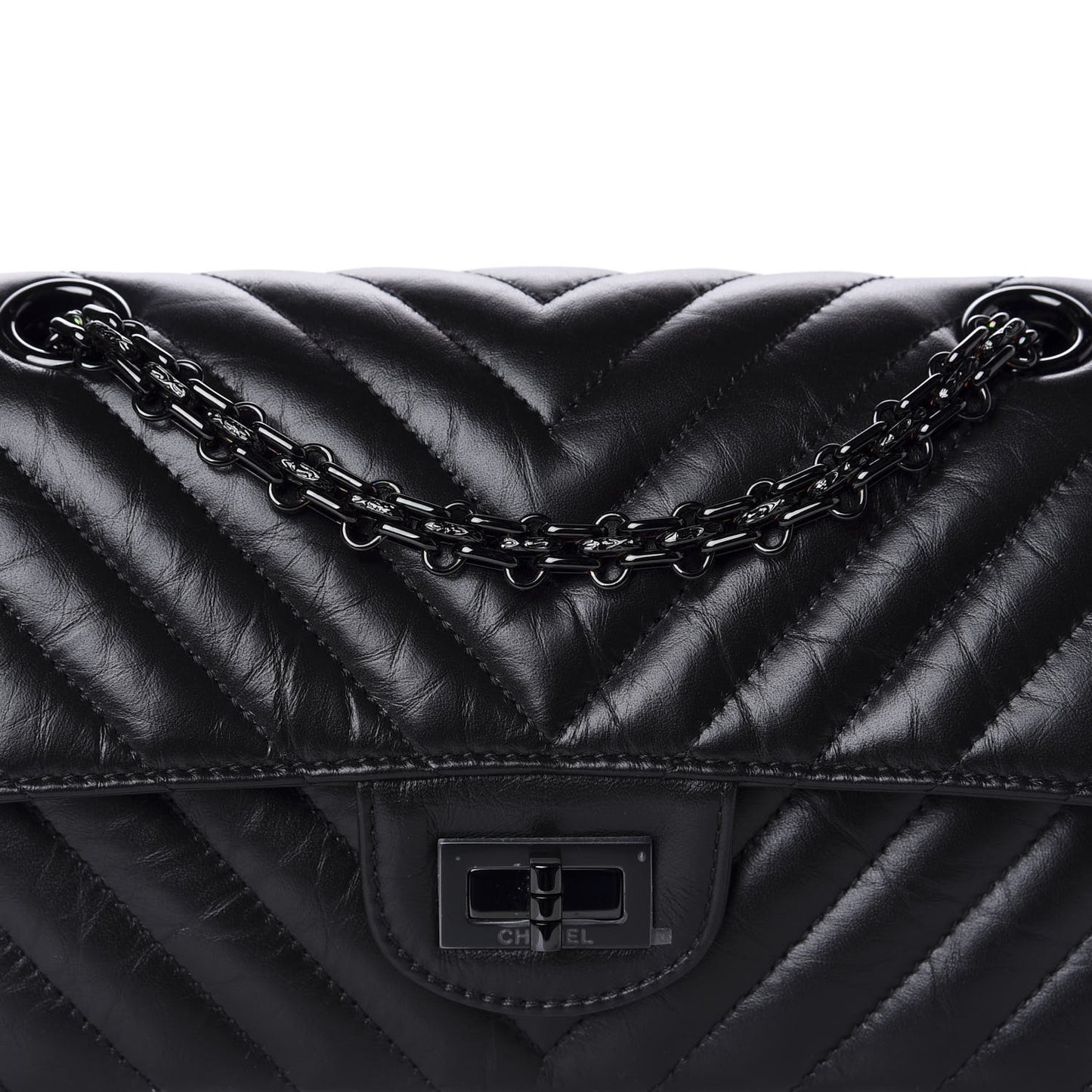 Aged Calfskin Chevron Quilted 2.55 Reissue Mini Flap So Black