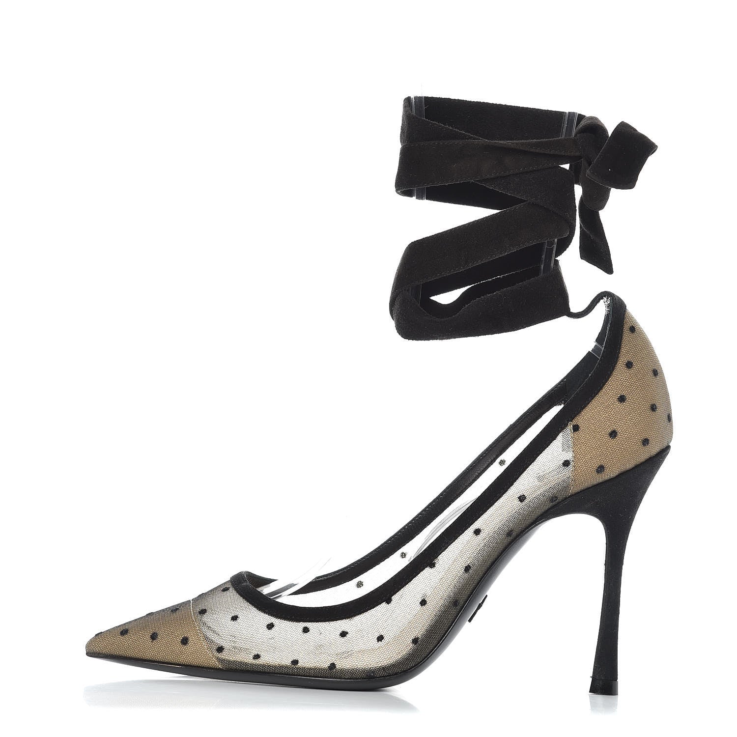 Christian Dior Suede Calfskin Plumetis Lovely-D Ankle Wrap Pumps 36.5 Black 1 of 7