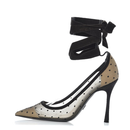 Christian Dior Suede Calfskin Plumetis Lovely-D Ankle Wrap Pumps 36.5 Black 1 of 7