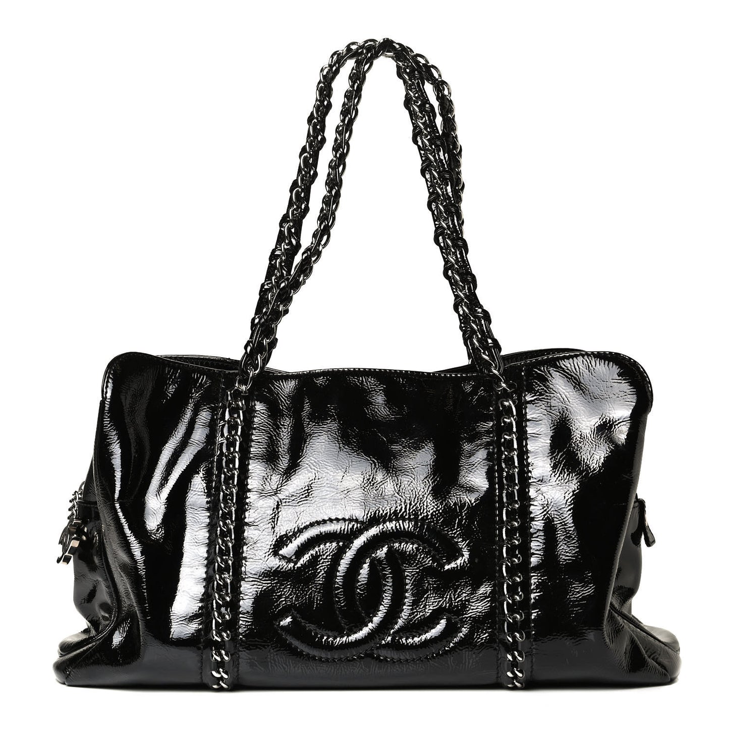 Patent Calfskin Large Luxe Ligne Tote Black