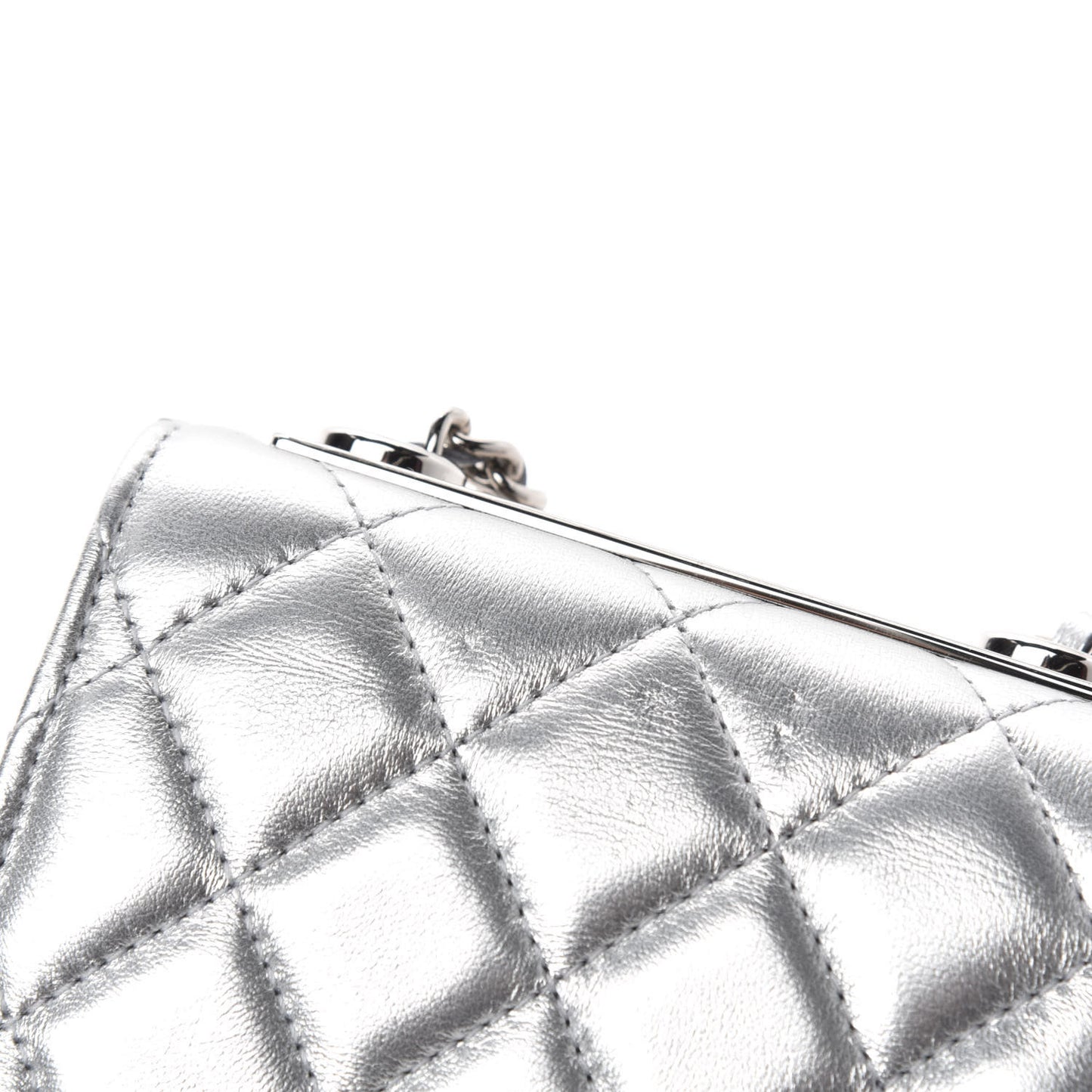 Metallic Lambskin Quilted Mini Trendy CC Clutch With Chain Silver