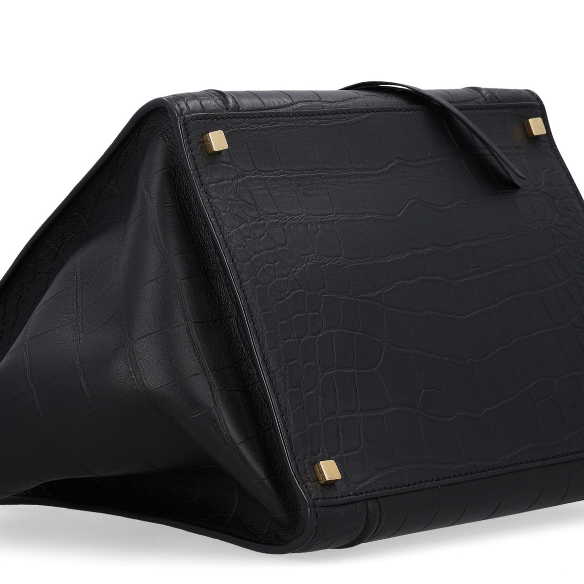 Celine Crocodile Embossed Calfskin Medium Phantom Luggage Black 9 of 10