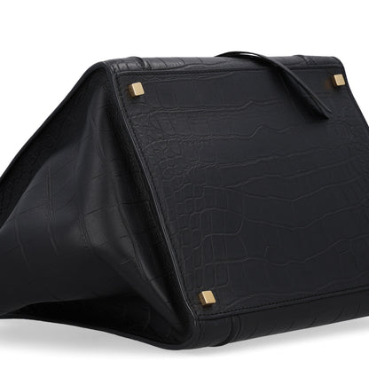 Celine Crocodile Embossed Calfskin Medium Phantom Luggage Black 9 of 10