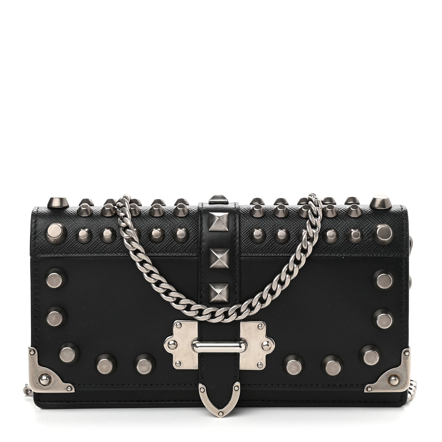 Prada City Calfskin Cahier Studded Mini Bag Black 1 of 9