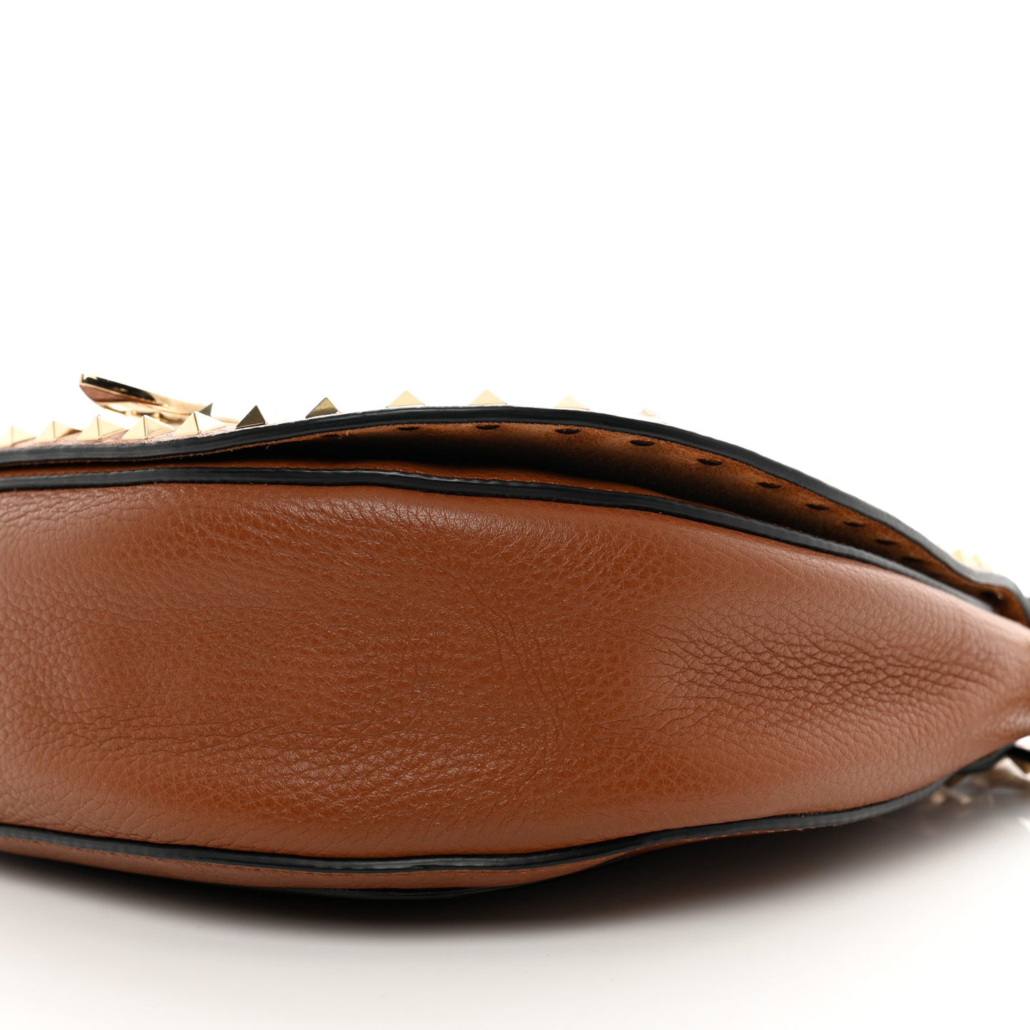 Pebbled Calfskin Rockstud Saddle Bag Saddle Brown