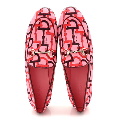 Gucci Betis Glamour Canvas Horsebit Print Womens Jordaan Loafers 39.5 Pink Rosso Ancora 5 of 10