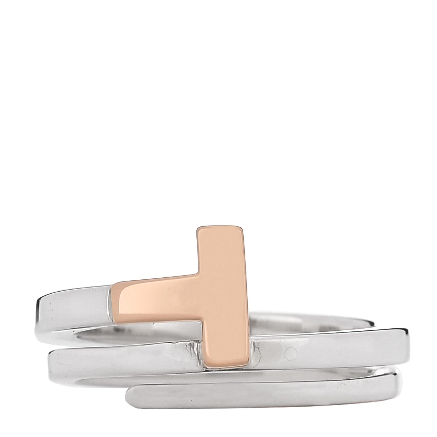 Tiffany 18K Rose Gold Sterling Silver T Square Wrap Ring 53 6.5 1 of 5