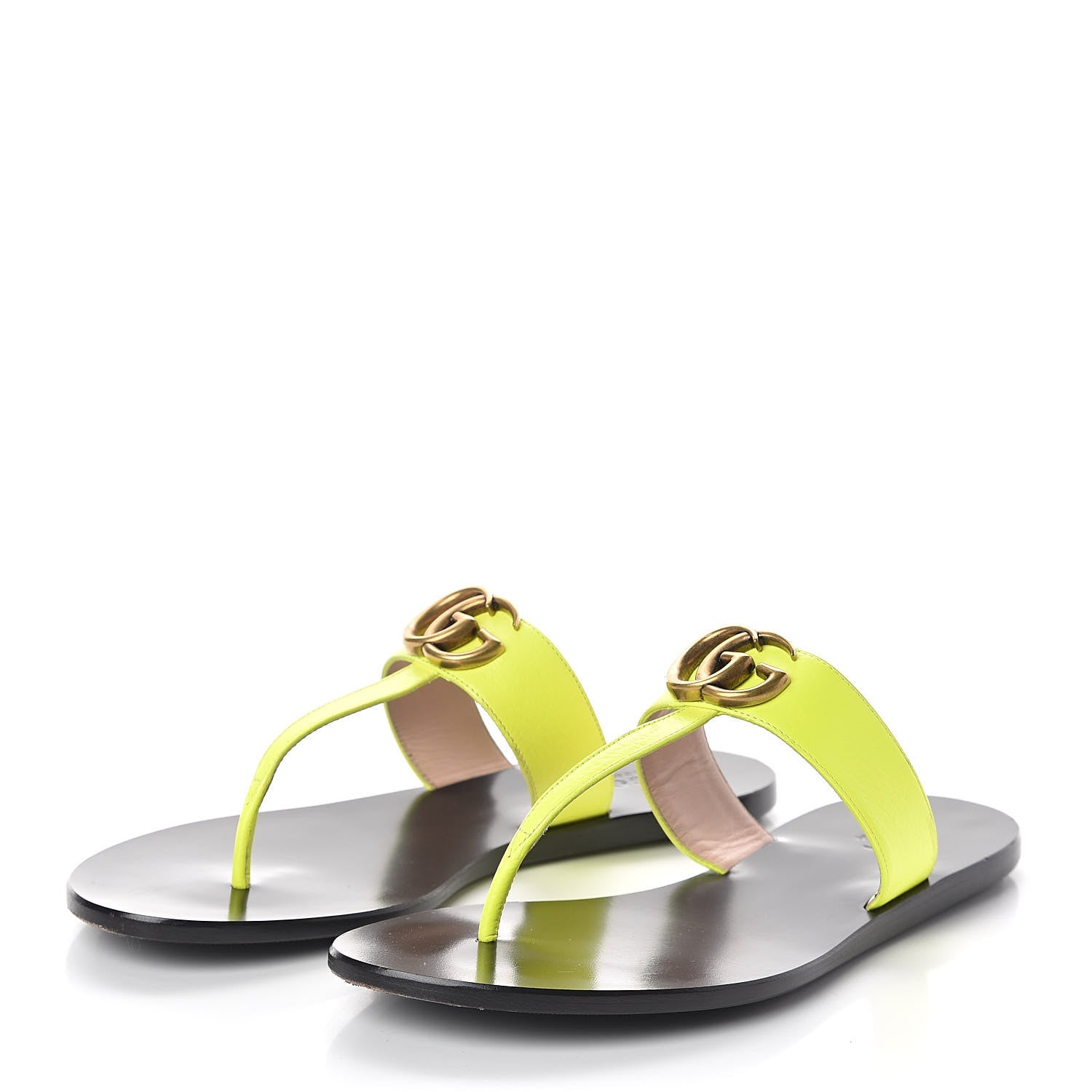 Gucci Calfskin GG Marmont Thong Sandals 39 Yellow Fluo 3 of 10
