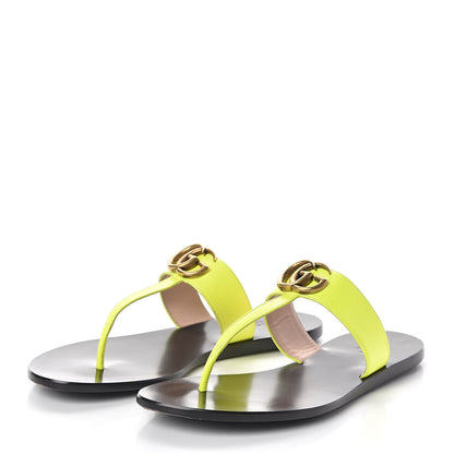 Gucci Calfskin GG Marmont Thong Sandals 39 Yellow Fluo 3 of 10