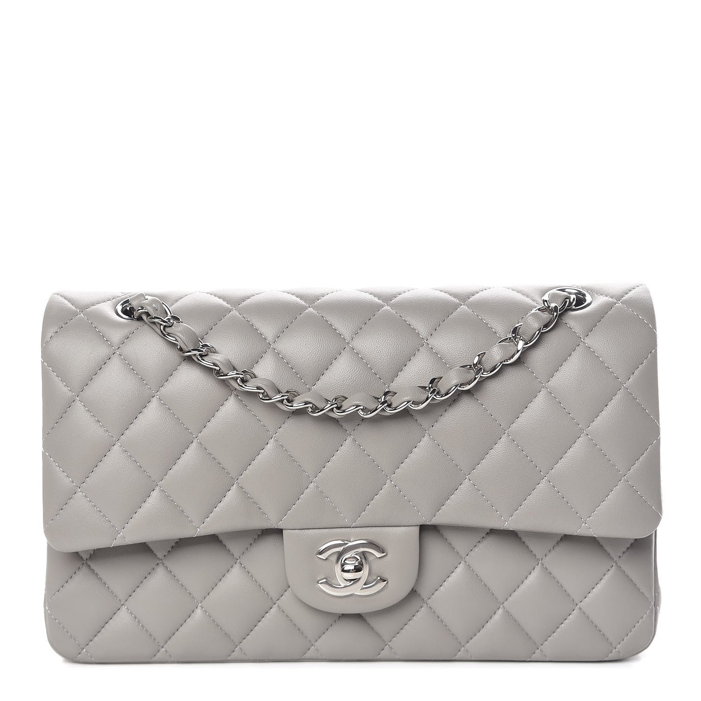 Lambskin Quilted Medium Double Flap Grey