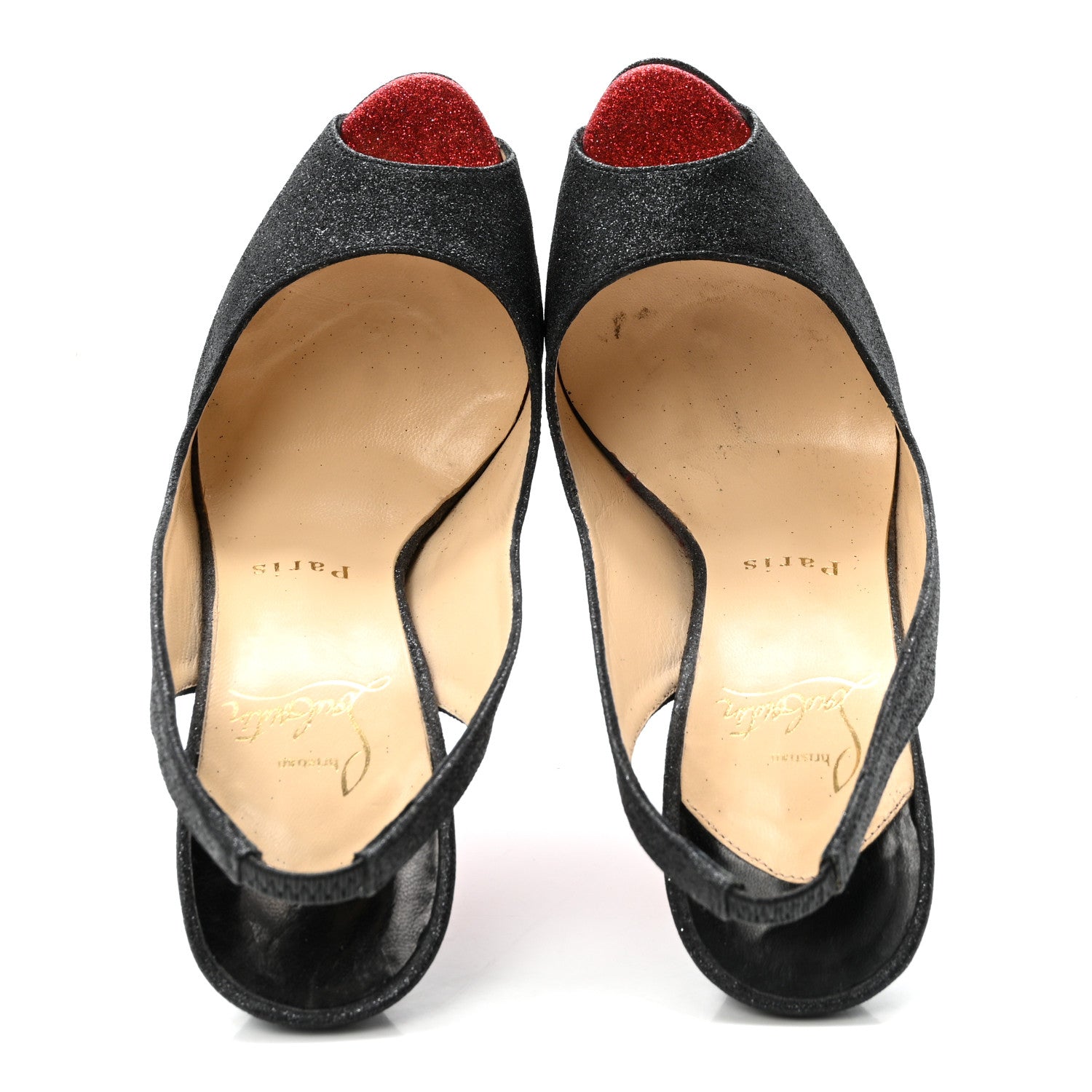 Christian Louboutin Glitter Lady Peep Sling 150 Pumps 35.5 Black Red 2 of 8