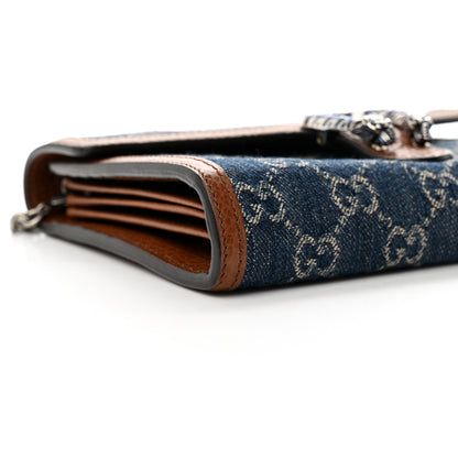 Gucci New Denim GG Monogram Dollar Calfskin Enamel Mini Dionysus Chain Wallet Blue Tea Cuir Epilog Electric Blue 8 of 9