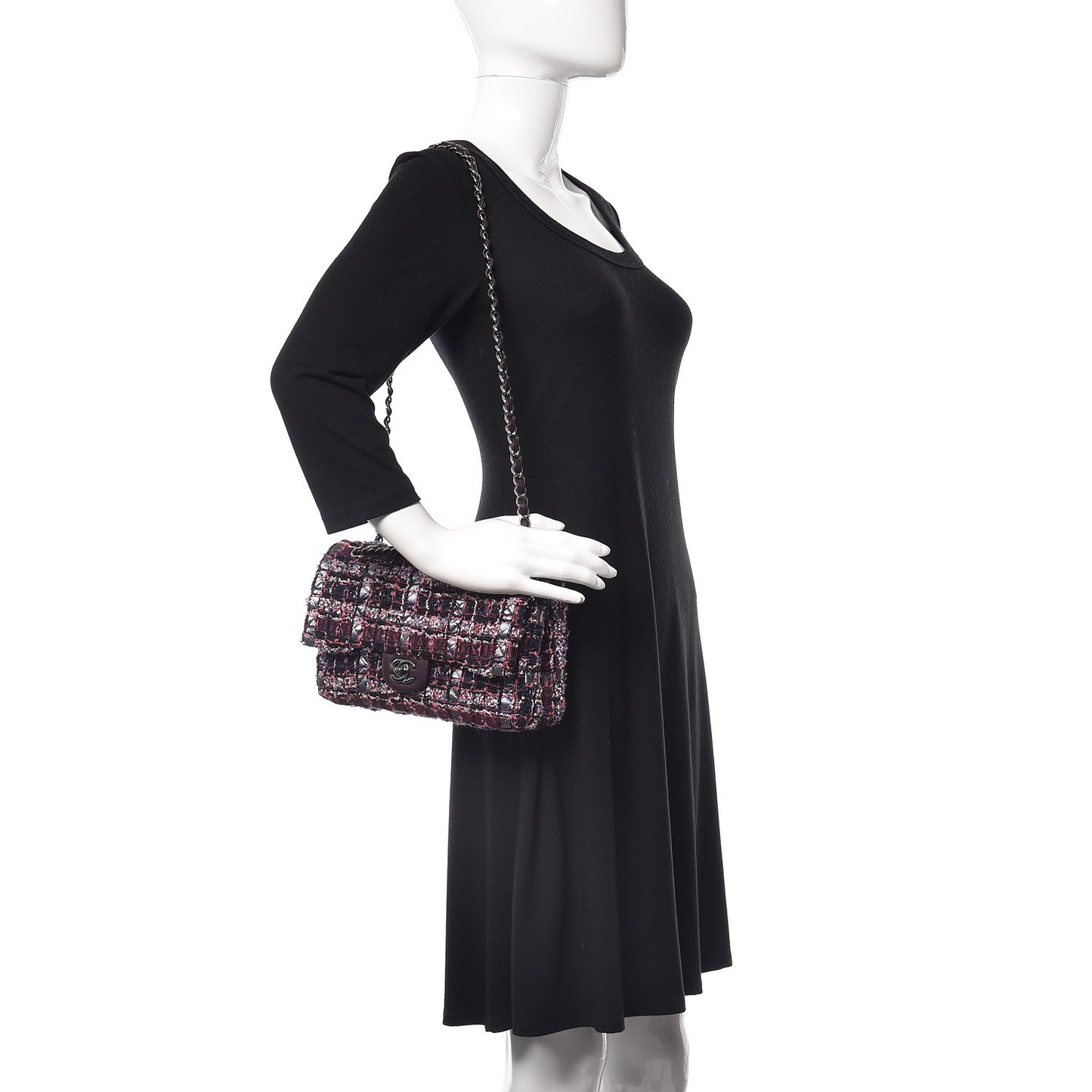 Tweed Quilted Medium Double Flap Dark Purple