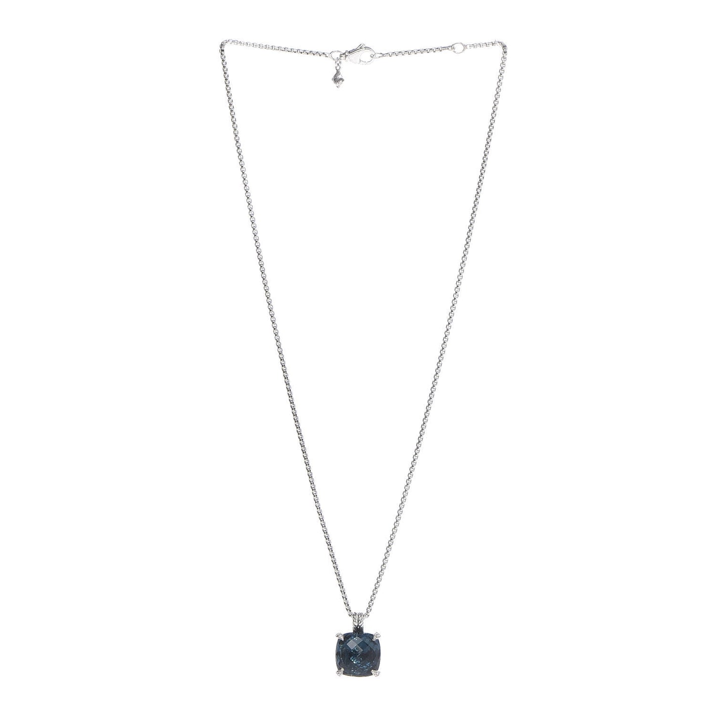 Sterling Silver Diamond Hampton Blue Topaz 14mm Chatelaine Pendant Necklace