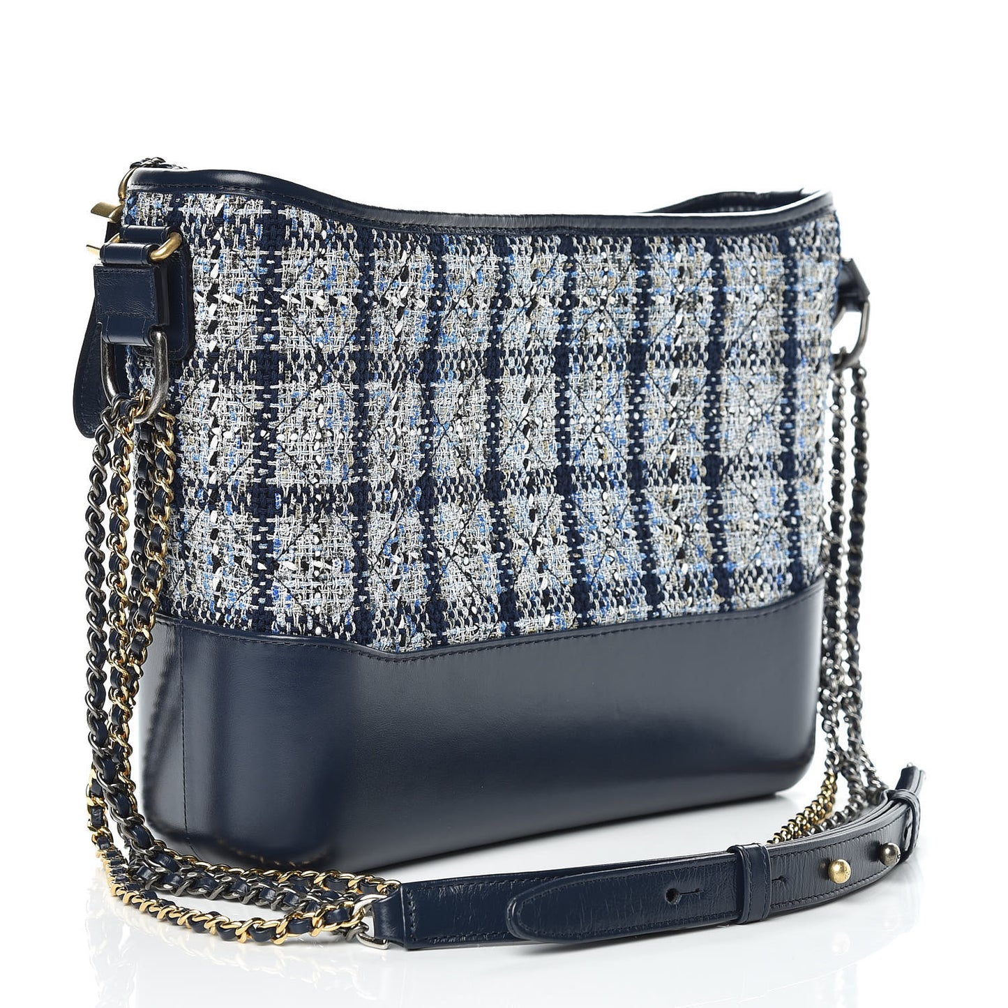Tweed Calfskin Quilted Medium Gabrielle Hobo Navy