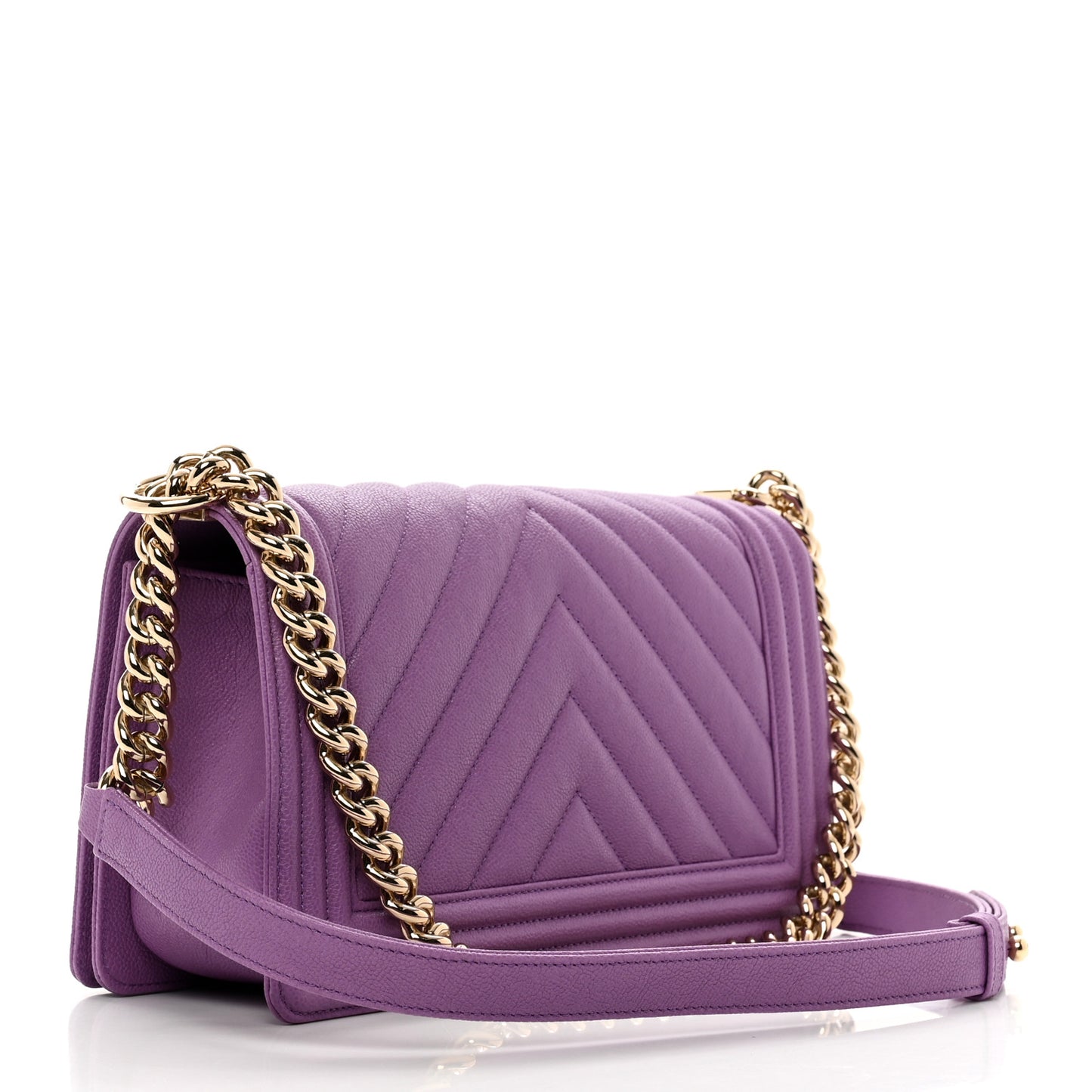 Caviar Chevron Quilted Medium Boy Flap Purple