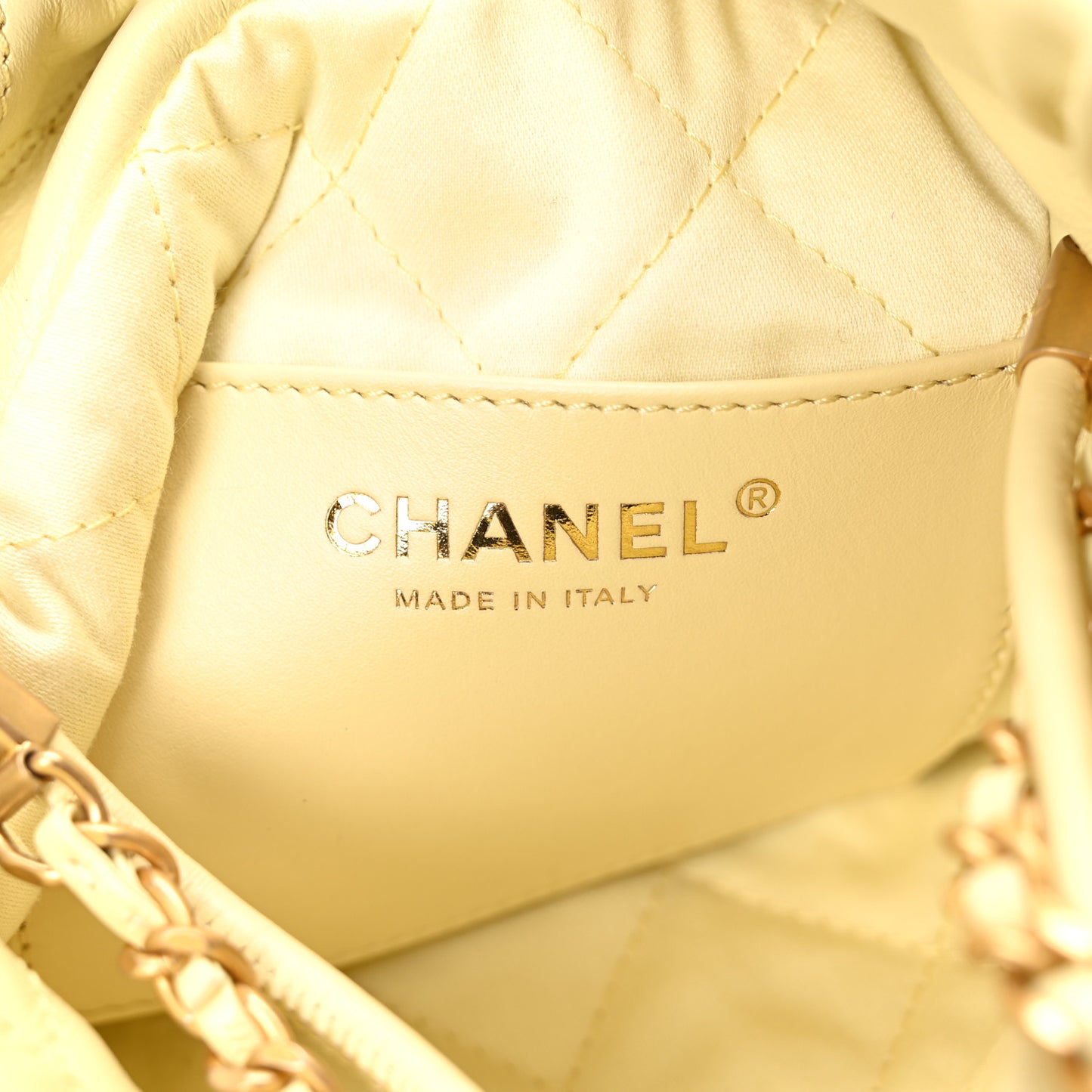 Shiny Calfskin Quilted Mini Chanel 22 Light Yellow