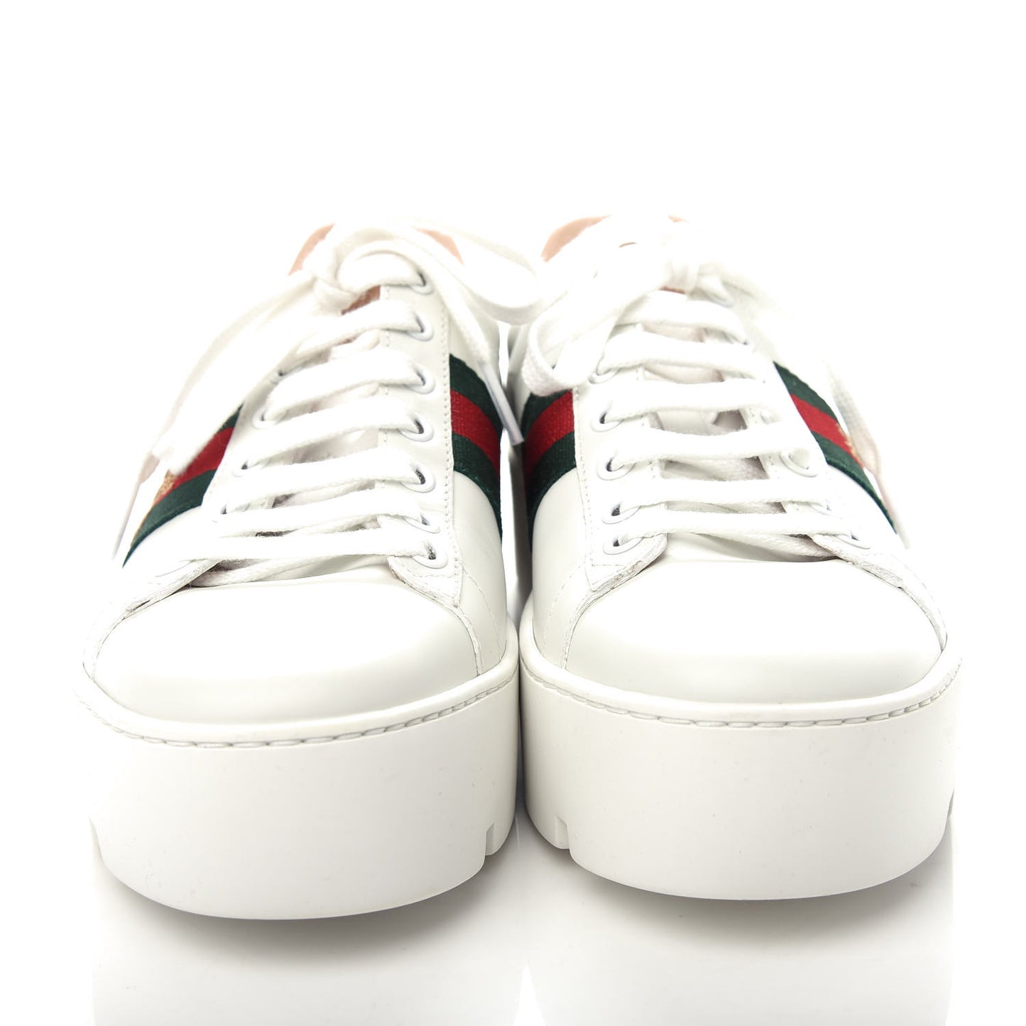 Calfskin Web Bee Embroidered Womens Ace Platform Sneakers 37 White