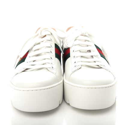 Gucci Calfskin Web Bee Embroidered Womens Ace Platform Sneakers 37 White 5 of 11