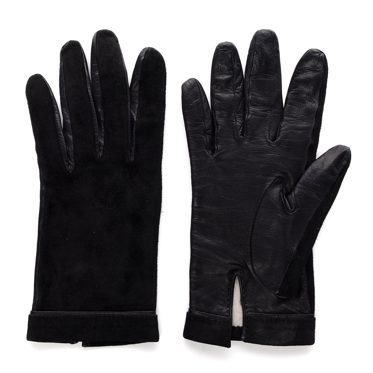 Hermes Suede Lambskin Gloves 7.5 Black 1 of 5