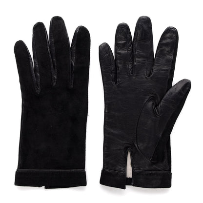 Hermes Suede Lambskin Gloves 7.5 Black 1 of 5