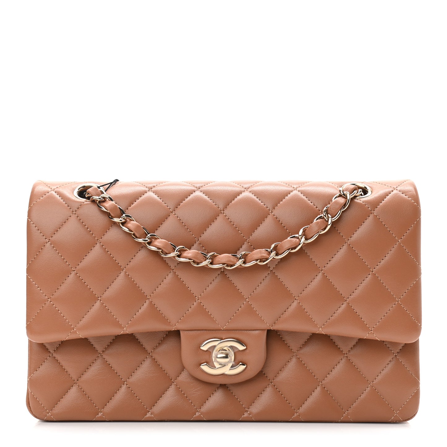 Lambskin Quilted Medium Double Flap Brown